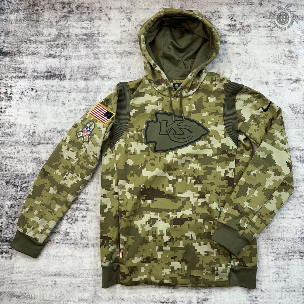 Nike Kansas‎ City Chiefs Salute Service Hoodie Men Small Green Camo Dri-Fit NFL